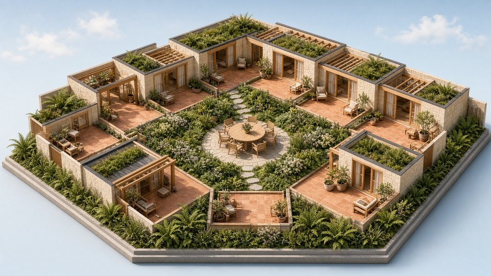 Illustrative Sunward Courtyard scene